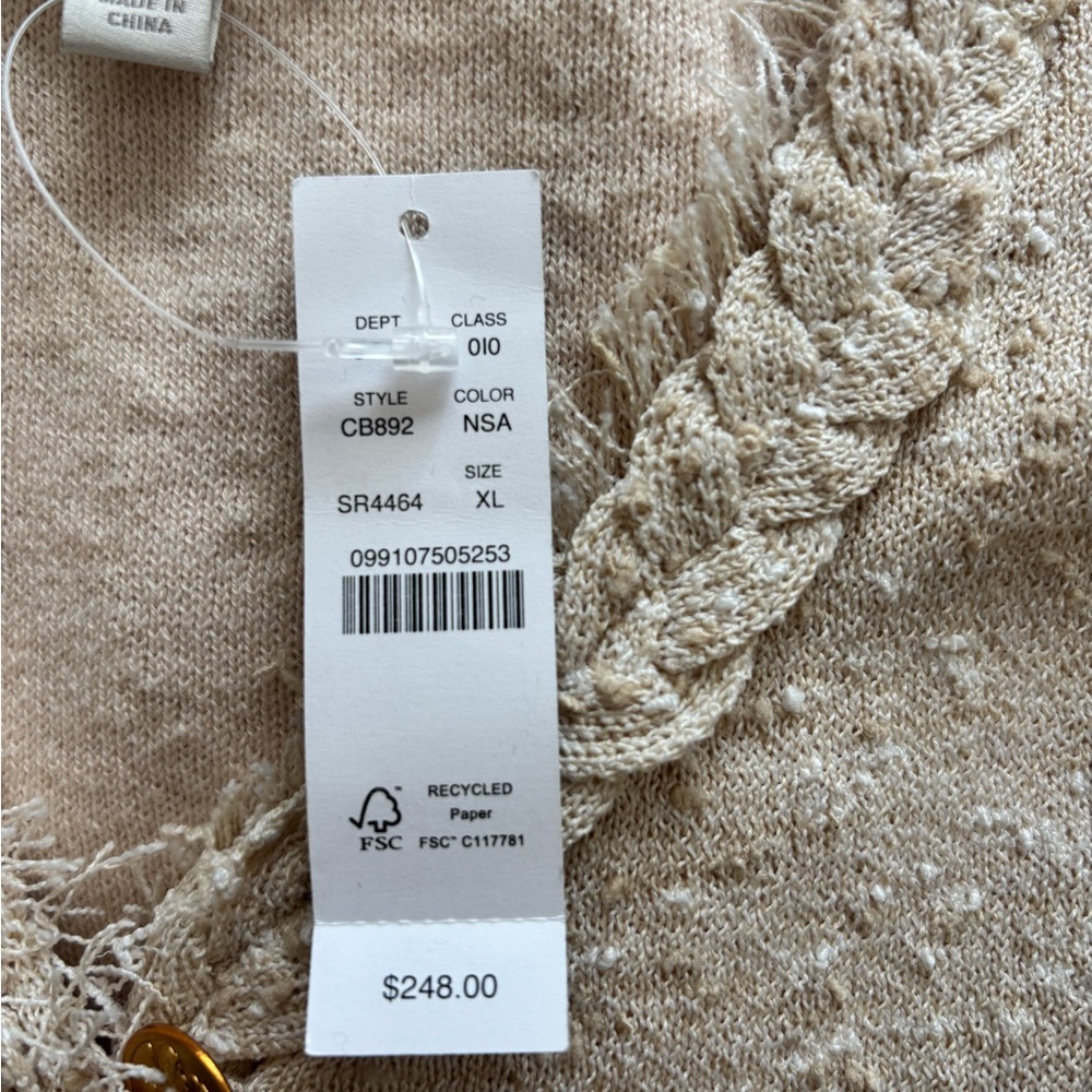 J. Crew Marled Fringe Trim Sweater Lady Jacket in Ivory Size XL. NWT - Picture 8 of 12